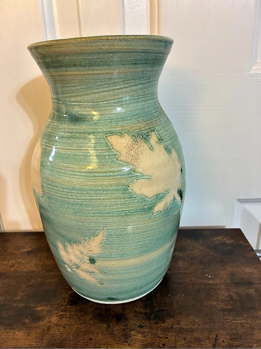 Rachael Bryce Coughlin Handmade stoneware vase Green & Cream Handmade Ceramic Va